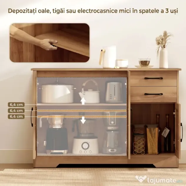 HOMCOM Mobilă bucătărie cu 2 sertare și 2 dulapuri cu rafturi reglabile, stejar | Aosom Romania