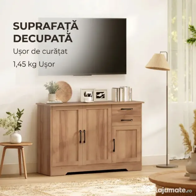 HOMCOM Mobilă bucătărie cu 2 sertare și 2 dulapuri cu rafturi reglabile, stejar | Aosom Romania