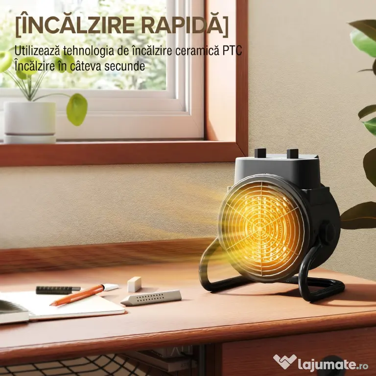 HOMCOM Încălzitor electric reglabil cu 3 moduri, 21.5x15.8x22 cm, Negru | Aosom Romania