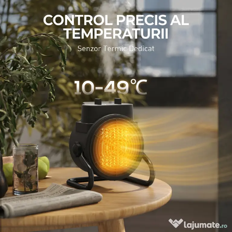 HOMCOM Încălzitor electric reglabil cu 3 moduri, 21.5x15.8x22 cm, Negru | Aosom Romania
