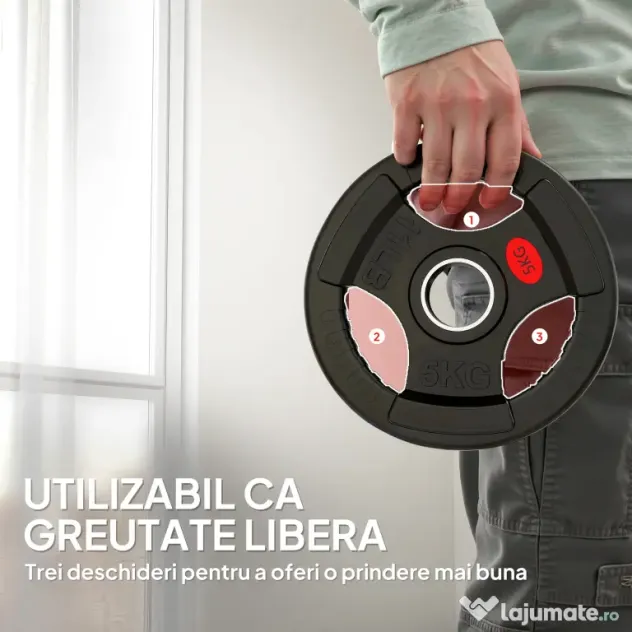 SPORTNOW Set Discuri de 5kg cu gaură de 5cm și trei mânere, din oțel și plastic negru | Aosom Romania