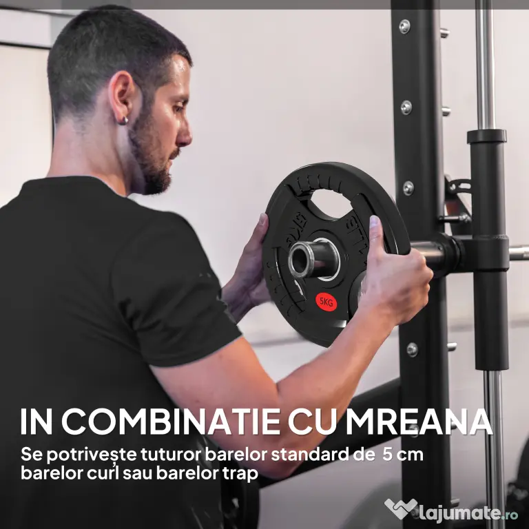 SPORTNOW Set Discuri de 5kg cu gaură de 5cm și trei mânere, din oțel și plastic negru | Aosom Romania