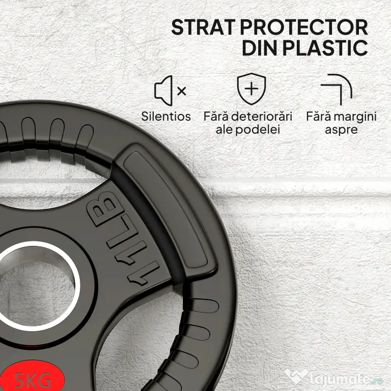 SPORTNOW Set Discuri de 5kg cu gaură de 5cm și trei mânere, din oțel și plastic negru | Aosom Romania