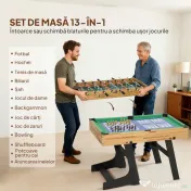 SPORTNOW Masă de Joc 13 în 1 Pliabilă cu Fotbal de Masă, Ping Pong, Hochei, Biliard, Șah și Altele, Nuc 