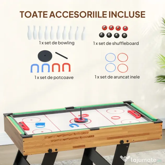 SPORTNOW Masă de Jocuri 13 în 1 Pliabilă cu Fotbal de Masă, Ping Pong, Hockey, Biliard, Șah și Altele, Nuc | Aosom Romania