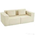 HOMCOM Canapea 3 Locuri Extra Profundă 65 cm, Modulară Fără Structură cu Perne Groase, Cotiere Largi și 2 Perne, Sofá Modern din Catifea pentru Living și Sufragerie, Bej | Aosom Romania