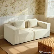 HOMCOM Canapea 3 Locuri Extra Profundă 65 cm, Modulară Fără Structură cu Perne Groase, Cotiere Largi și 2 Perne, Sofá Modern din Catifea pentru Living și Sufragerie, Bej | Aosom Romania