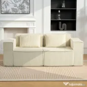 HOMCOM Canapea 3 Locuri Extra Profundă 65 cm, Modulară Fără Structură cu Perne Groase, Cotiere Largi și 2 Perne, Sofá Modern din Catifea pentru Living și Sufragerie, Bej | Aosom Romania