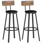 HOMCOM Set de 2 Scaune de Bar Captușite cu Spătar și Suport pentru Picioare - Maro Rustic și Negru | Aosom Romania