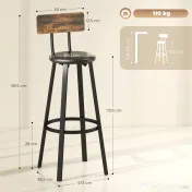 HOMCOM Set de 2 Scaune de Bar Captușite cu Spătar și Suport pentru Picioare - Maro Rustic și Negru | Aosom Romania