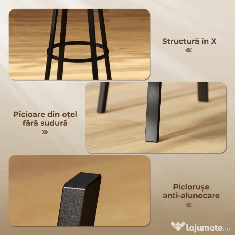 HOMCOM Set de 2 Scaune de Bar Captușite cu Spătar și Suport pentru Picioare - Maro Rustic și Negru | Aosom Romania