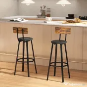 HOMCOM Set de 2 Scaune de Bar Captușite cu Spătar și Suport pentru Picioare - Maro Rustic și Negru | Aosom Romania