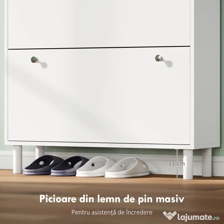 Dulap Îngust HOMCOM pentru Încălțăminte cu 4 Sertare Rabatabile, Dulap Subțire pentru Depozitarea Încălțămintei cu Rafturi Reglabile pentru Hol, Capacitate 24–32 Perechi, Alb | Aosom Romania