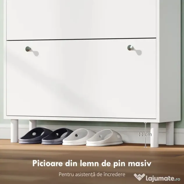 Dulap Îngust HOMCOM pentru Încălțăminte cu 4 Sertare Rabatabile, Dulap Subțire pentru Depozitarea Încălțămintei cu Rafturi Reglabile pentru Hol, Capacitate 24–32 Perechi, Alb | Aosom Romania