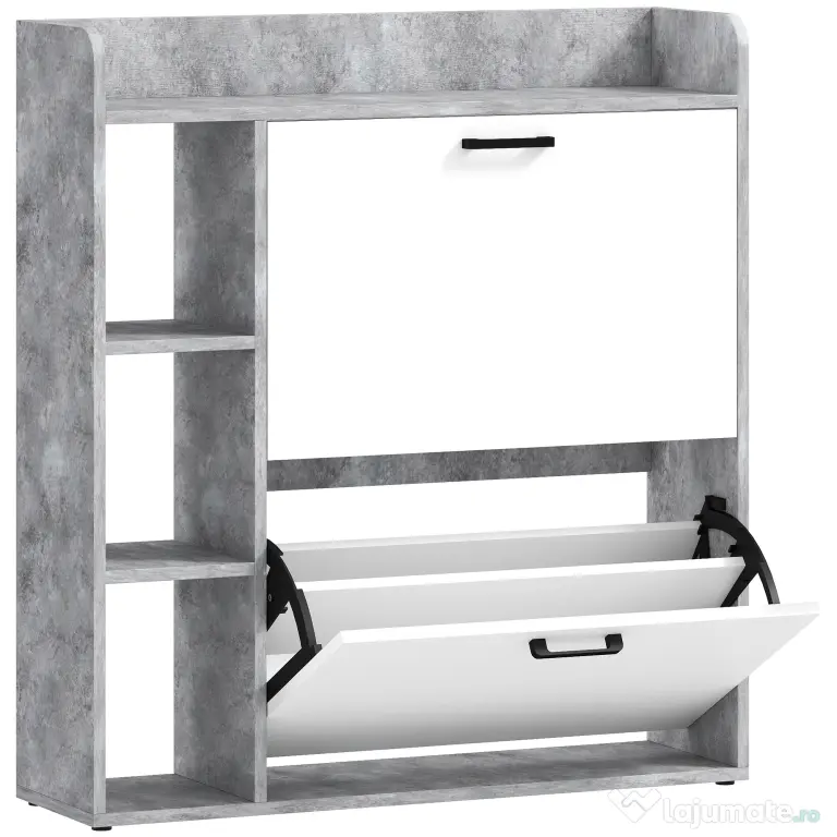 HOMCOM Dulap pentru pantofi slim cu 2 sertare rabatabile, Capacitate 15 perechi de pantofi, 83x24x90.5 cm, Gri | Aosom Romania