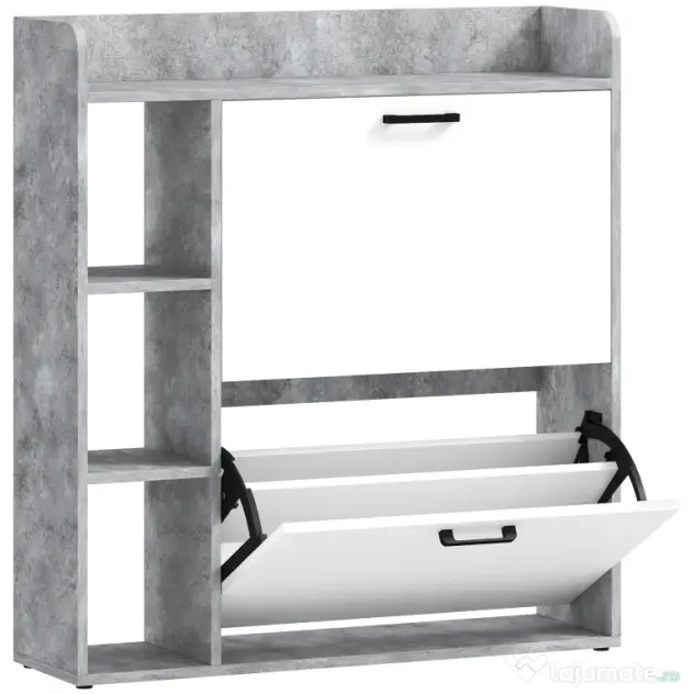 HOMCOM Dulap pentru pantofi slim cu 2 sertare rabatabile, Capacitate 15 perechi de pantofi, 83x24x90.5 cm, Gri | Aosom Romania