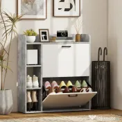 HOMCOM Dulap pentru pantofi slim cu 2 sertare rabatabile, Capacitate 15 perechi de pantofi, 83x24x90.5 cm, Gri | Aosom Romania 