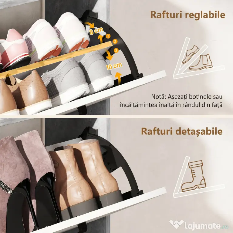 HOMCOM Dulap pentru pantofi slim cu 2 sertare rabatabile, Capacitate 15 perechi de pantofi, 83x24x90.5 cm, Gri | Aosom Romania