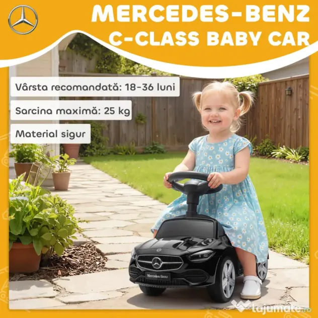 AIYAPLAY Mașinuță Electrică pentru Copii Licență Mercedes Benz cu Claxon și Spațiu Portaoggetti, 65x28x39 cm, Negru | Aosom Romania