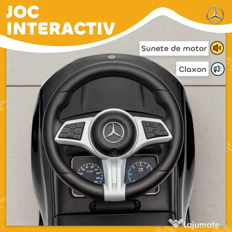 AIYAPLAY Mașinuță Electrică pentru Copii Licență Mercedes Benz cu Claxon și Spațiu Portaoggetti, 65x28x39 cm, Negru | Aosom Romania