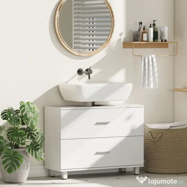 HOMCOM Dulap Sottolavabo pentru Baie cu 2 Sertare, Dulap Modern și Economisitor de Spațiu, 80x30x60 cm, Alb | Aosom Romania