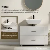 HOMCOM Dulap Sottolavabo pentru Baie cu 2 Sertare, Dulap Modern și Economisitor de Spațiu, 80x30x60 cm, Alb | Aosom Romania 