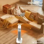 HOMCOM Aerotermă din ABS de 2000W cu telecomandă, oscilație și timer, 30x22x82.5 cm, alb 