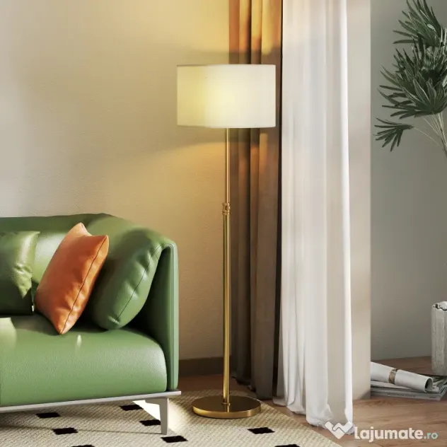 HOMCOM Lampă de Podea cu Telecomandă și Luminozitate Reglabilă 3000K-6000K, Abajur din Material Textil, Auriu | Aosom Romania