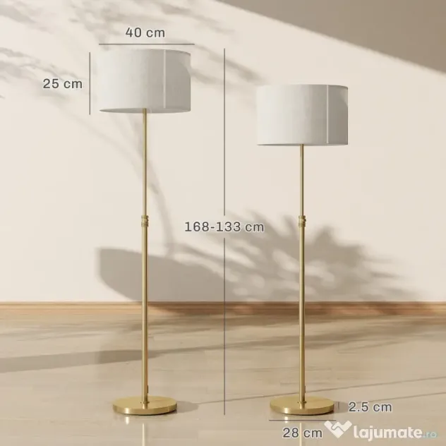 HOMCOM Lampă de Podea cu Telecomandă și Luminozitate Reglabilă 3000K-6000K, Abajur din Material Textil, Auriu | Aosom Romania