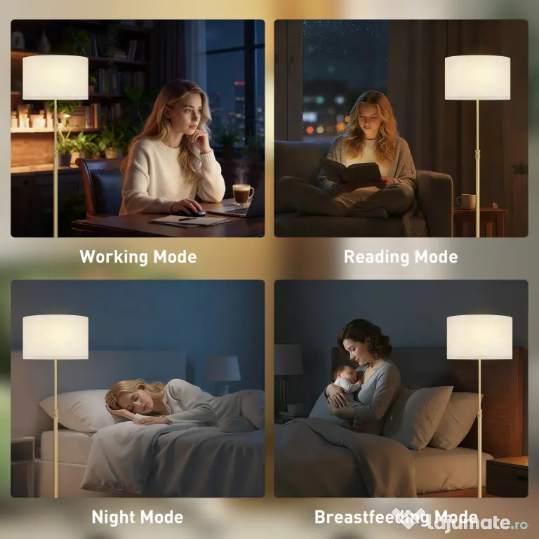 HOMCOM Lampă de Podea cu Telecomandă și Luminozitate Reglabilă 3000K-6000K, Abajur din Material Textil, Auriu | Aosom Romania