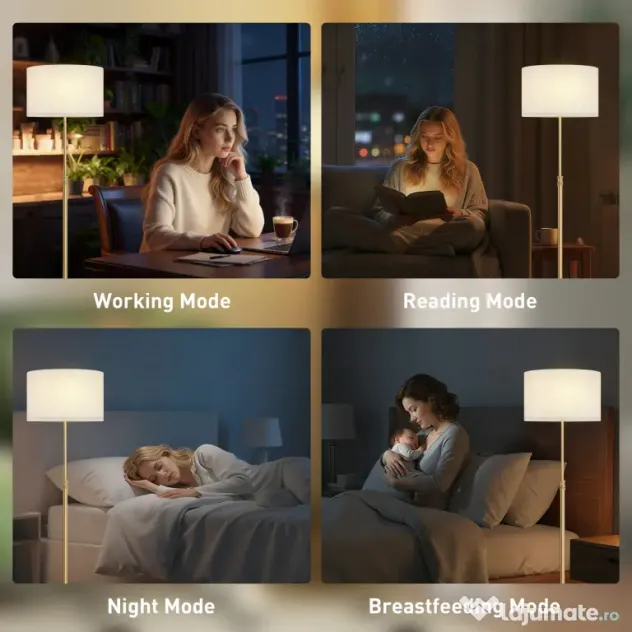 HOMCOM Lampă de Podea cu Telecomandă și Luminozitate Reglabilă 3000K-6000K, Abajur din Material Textil, Auriu | Aosom Romania