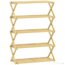 HOMCOM Raft pliabil pentru pantofi, 5 niveluri, gata de utilizare, din bambus, 60x29x88 cm, culoare lemn