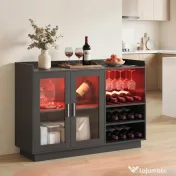HOMCOM Dulap Port-Sticle cu Lumini LED RGB și Suport pentru 12 Sticle, Dulap pentru Vinuri cu Raft Reglabil și Uși cu Închidere Lentă din Sticlă pentru Casă, Bucătărie și Sufragerie, Negru | Aosom Romania