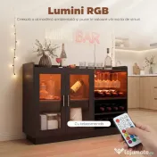 HOMCOM Dulap Port-Sticle cu Lumini LED RGB și Suport pentru 12 Sticle, Dulap pentru Vinuri cu Raft Reglabil și Uși cu Închidere Lentă din Sticlă pentru Casă, Bucătărie și Sufragerie, Negru | Aosom Romania