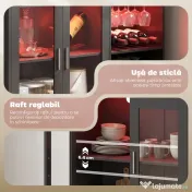 HOMCOM Dulap Port-Sticle cu Lumini LED RGB și Suport pentru 12 Sticle, Dulap pentru Vinuri cu Raft Reglabil și Uși cu Închidere Lentă din Sticlă pentru Casă, Bucătărie și Sufragerie, Negru | Aosom Romania