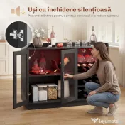 HOMCOM Dulap Port-Sticle cu Lumini LED RGB și Suport pentru 12 Sticle, Dulap pentru Vinuri cu Raft Reglabil și Uși cu Închidere Lentă din Sticlă pentru Casă, Bucătărie și Sufragerie, Negru | Aosom Romania