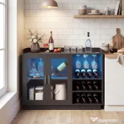 HOMCOM Dulap Port-Sticle cu Lumini LED RGB și Suport pentru 12 Sticle, Dulap pentru Vinuri cu Raft Reglabil și Uși cu Închidere Lentă din Sticlă pentru Casă, Bucătărie și Sufragerie, Negru | Aosom Romania