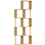 HOMCOM Bibliotecă Modernă Asimetrică cu 5 Rafturi din Bambus, 62,5 x 23 x 165 cm, Culoare Lemn Natural