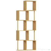 HOMCOM Bibliotecă Modernă Asimetrică cu 5 Rafturi din Bambus, 62,5 x 23 x 165 cm, Culoare Lemn Natural