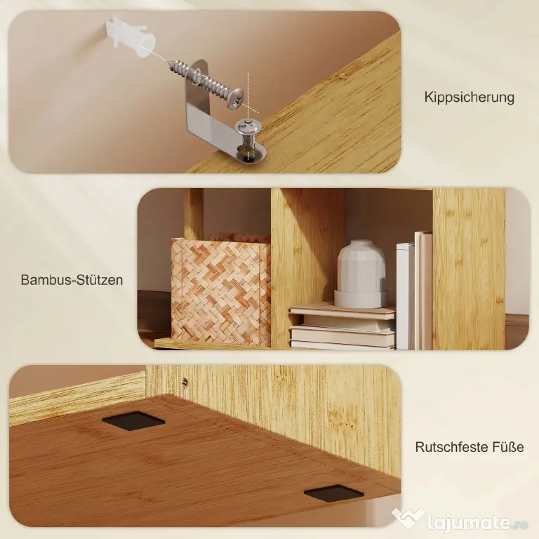 HOMCOM Bibliotecă Modernă Asimetrică cu 5 Rafturi din Bambus, 62,5 x 23 x 165 cm, Culoare Lemn Natural