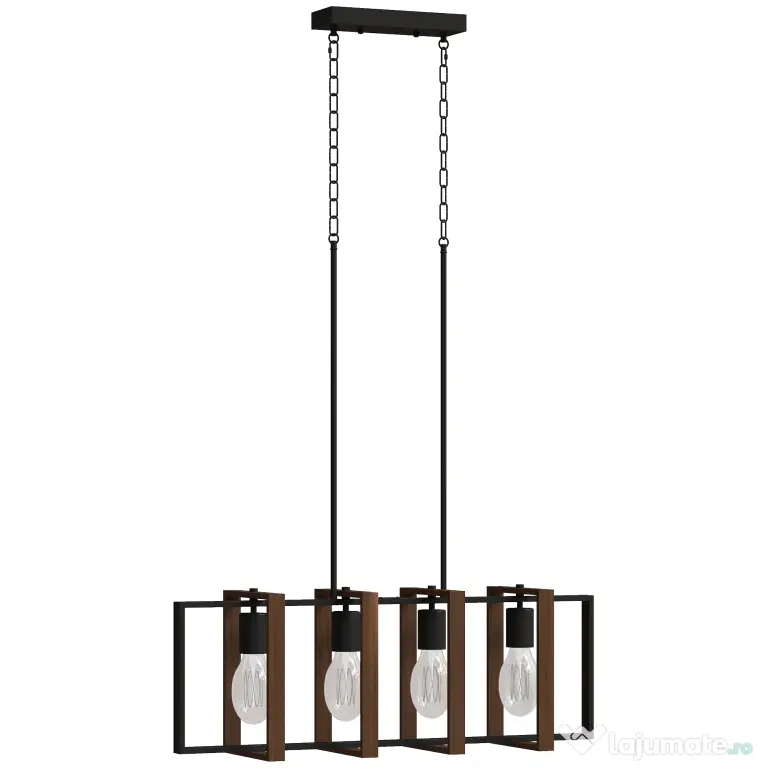 HOMCOM Candelabru Suspendat Rustic cu 4 Cadre Rotative și Lanț Reglabil, 80x21x90-130 cm, Negru și Maro