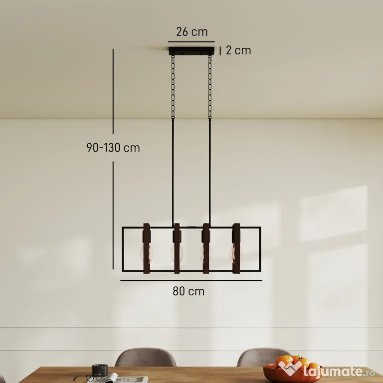 HOMCOM Candelabru Suspendat Rustic cu 4 Cadre Rotative și Lanț Reglabil, 80x21x90-130 cm, Negru și Maro