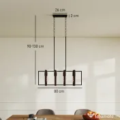 HOMCOM Candelabru Suspendat Rustic cu 4 Cadre Rotative și Lanț Reglabil, 80x21x90-130 cm, Negru și Maro