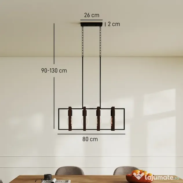 HOMCOM Candelabru Suspendat Rustic cu 4 Cadre Rotative și Lanț Reglabil, 80x21x90-130 cm, Negru și Maro