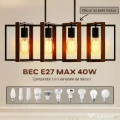 HOMCOM Candelabru Suspendat Rustic cu 4 Cadre Rotative și Lanț Reglabil, 80x21x90-130 cm, Negru și Maro
