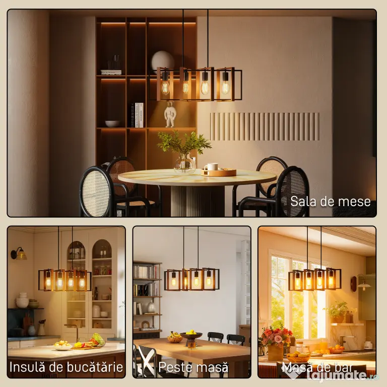 HOMCOM Candelabru Suspendat Rustic cu 4 Cadre Rotative și Lanț Reglabil, 80x21x90-130 cm, Negru și Maro