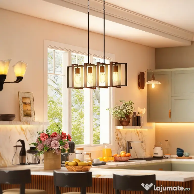 HOMCOM Candelabru Suspendat Rustic cu 4 Cadre Rotative și Lanț Reglabil, 80x21x90-130 cm, Negru și Maro