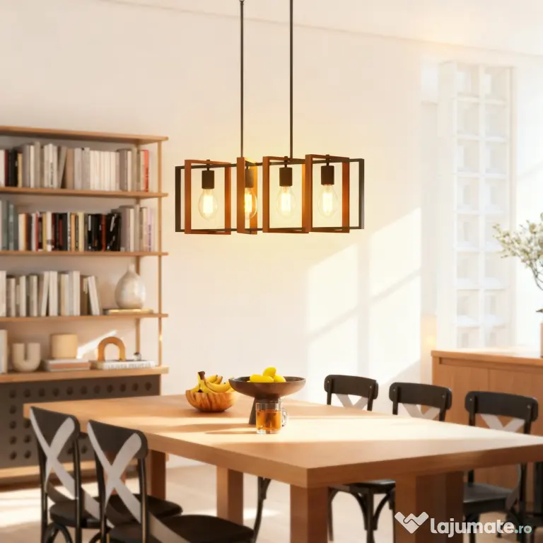 HOMCOM Candelabru Suspendat Rustic cu 4 Cadre Rotative și Lanț Reglabil, 80x21x90-130 cm, Negru și Maro