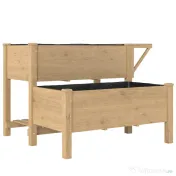 Outsunny Jardinieră Înălțată pe 2 Niveluri cu Rafturi Laterale și Inferior, Fabricată din Lemn de Brad cu Căptușeală și Orificii de Drenare, pentru Flori și Legume, 119,5x102x76,5cm, Maro Deschis | Aosom Romania