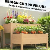 Outsunny Jardinieră Înălțată pe 2 Niveluri cu Rafturi Laterale și Inferior, Fabricată din Lemn de Brad cu Căptușeală și Orificii de Drenare, pentru Flori și Legume, 119,5x102x76,5cm, Maro Deschis | Aosom Romania